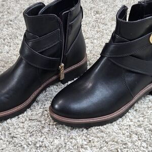 Tommy Hilfiger Black Ankle Boots with Gold Accent